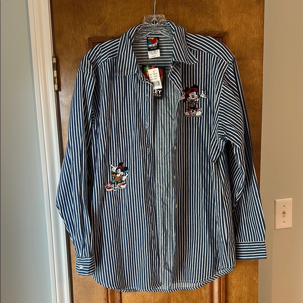 Vintage Disney Mickey Mouse Striped Blue Shirt